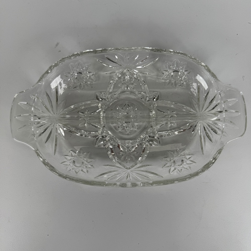 Anchor Hocking Star of David Clear Glass Divided Relish Dish Oval Tray L23